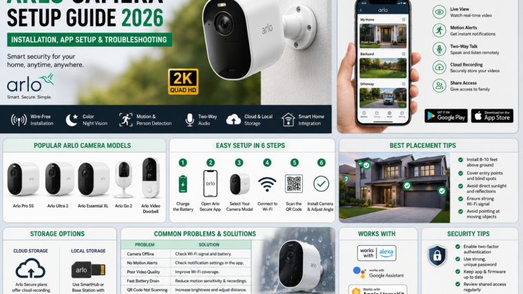 Arlo Camera Setup Guide 2026: Installation, Features, App Setup & Troubleshooting