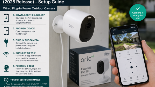 Arlo Essential Pan Tilt Security Camera 1080p HD (2025 Release) – Wired Plug-In Power Outdoor Camera