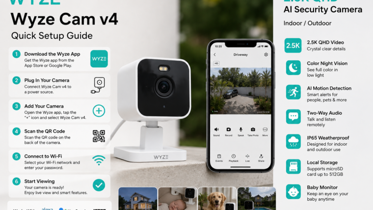 WYZE Cam v4 (Latest Model), 2.5K AI Security Camera, Indoor/Outdoor Cameras for Home Security, Baby Monitor