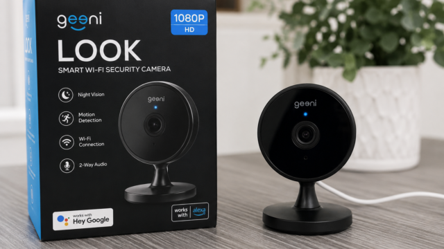 Geeni Look Indoor Home Security 1080p HD Video Surveillance Camera with Motion Detection, 2-Way Audio, Black
